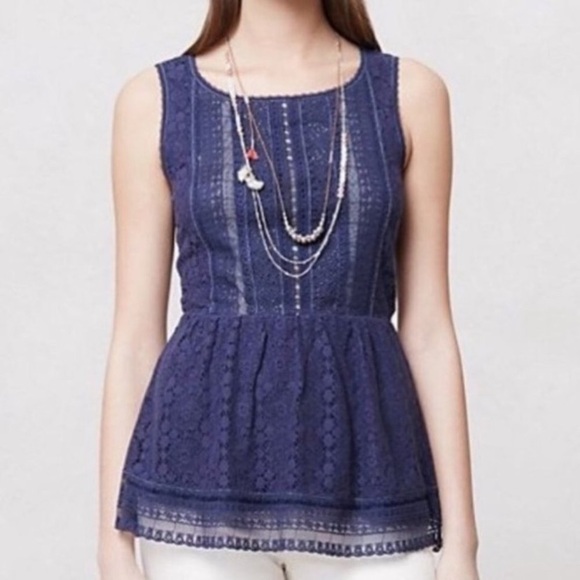 Anthropologie Tops - Anthropologie • One September Coraline Peplum Top Blue Lace